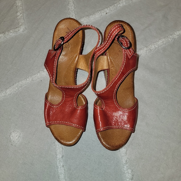 Anthropologie NAYA ETERNAL WEDGE SANDALS BLOOD ORANGE 🍊 LEATHER SIZE 9 - Picture 2 of 8